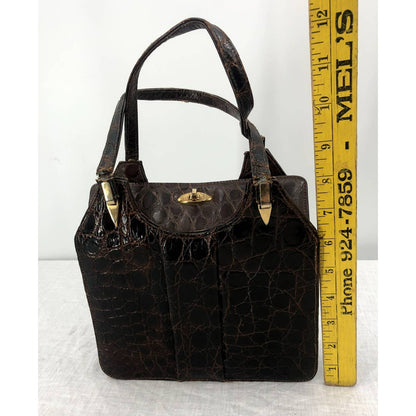 Nicholas Reich Brown Alligator Leather Purse Accordion Pocket Book Hand Bag