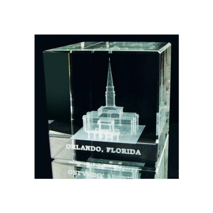 LDS engraved 3D glass cube paperweight Church of Ladder Day Saints Orlando