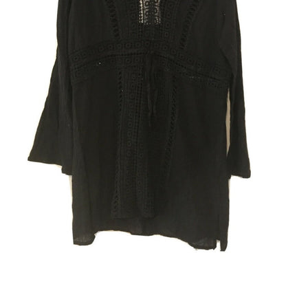 Raviya Crochet Tunic Swimsuit Cover-Up Dress Black Medium