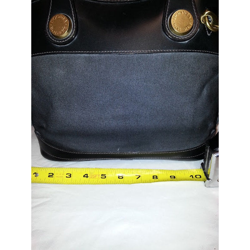Dooney Bourke Purse Black Handbag Flat Bottom Patent Leather and Canvas Satchel