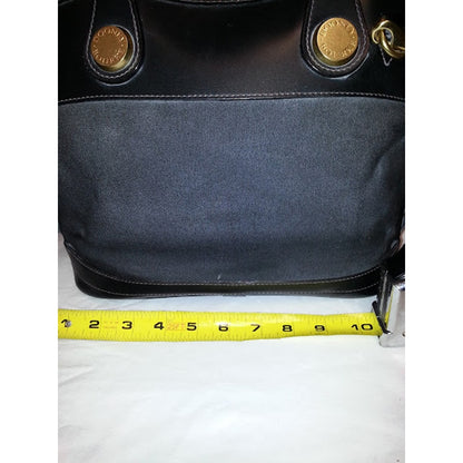 Dooney Bourke Purse Black Handbag Flat Bottom Patent Leather and Canvas Satchel