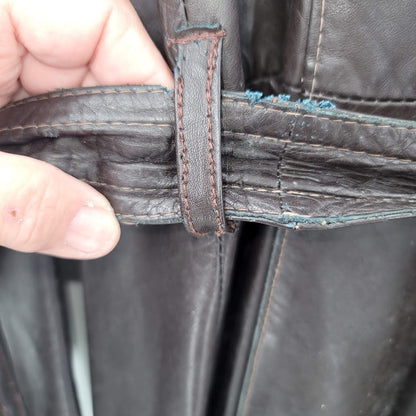 Genuine Leather Uruguay Coat Jacket Long Belted Size 9/10 Lined Wide Lapel