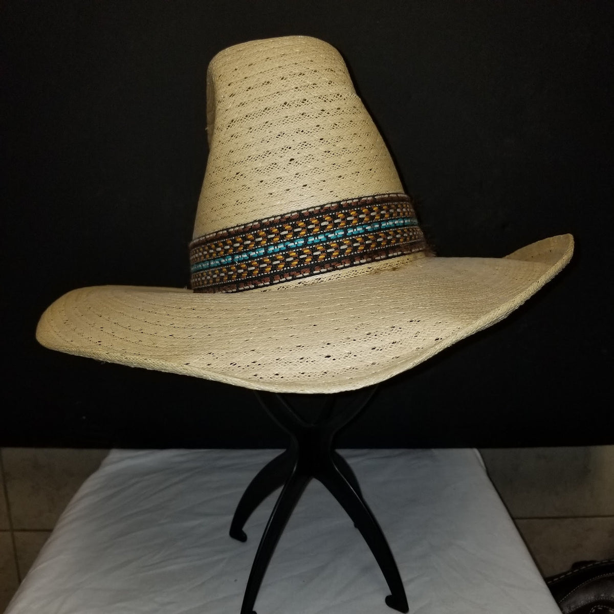 Levis Vintage Cowboy Hat 7 1/8 Tall 6" crown feather band Gaucho Western Roper