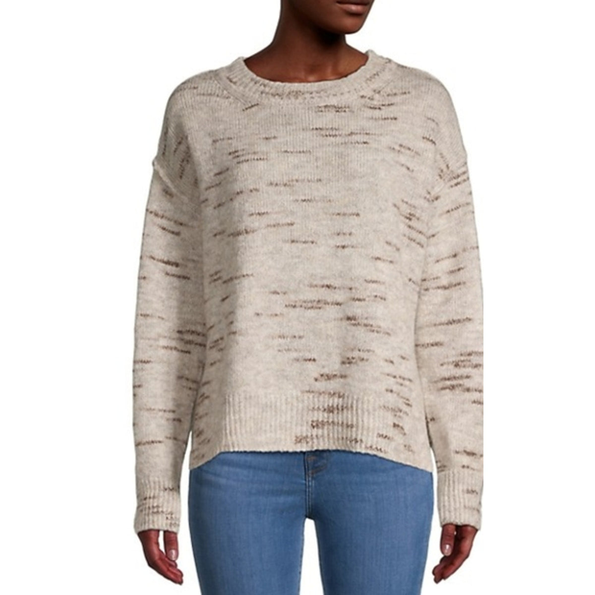 Max Studio Pullover Crew Sweater NEW Medium Oatmeal Melange Hi-Low Drop Shoulder