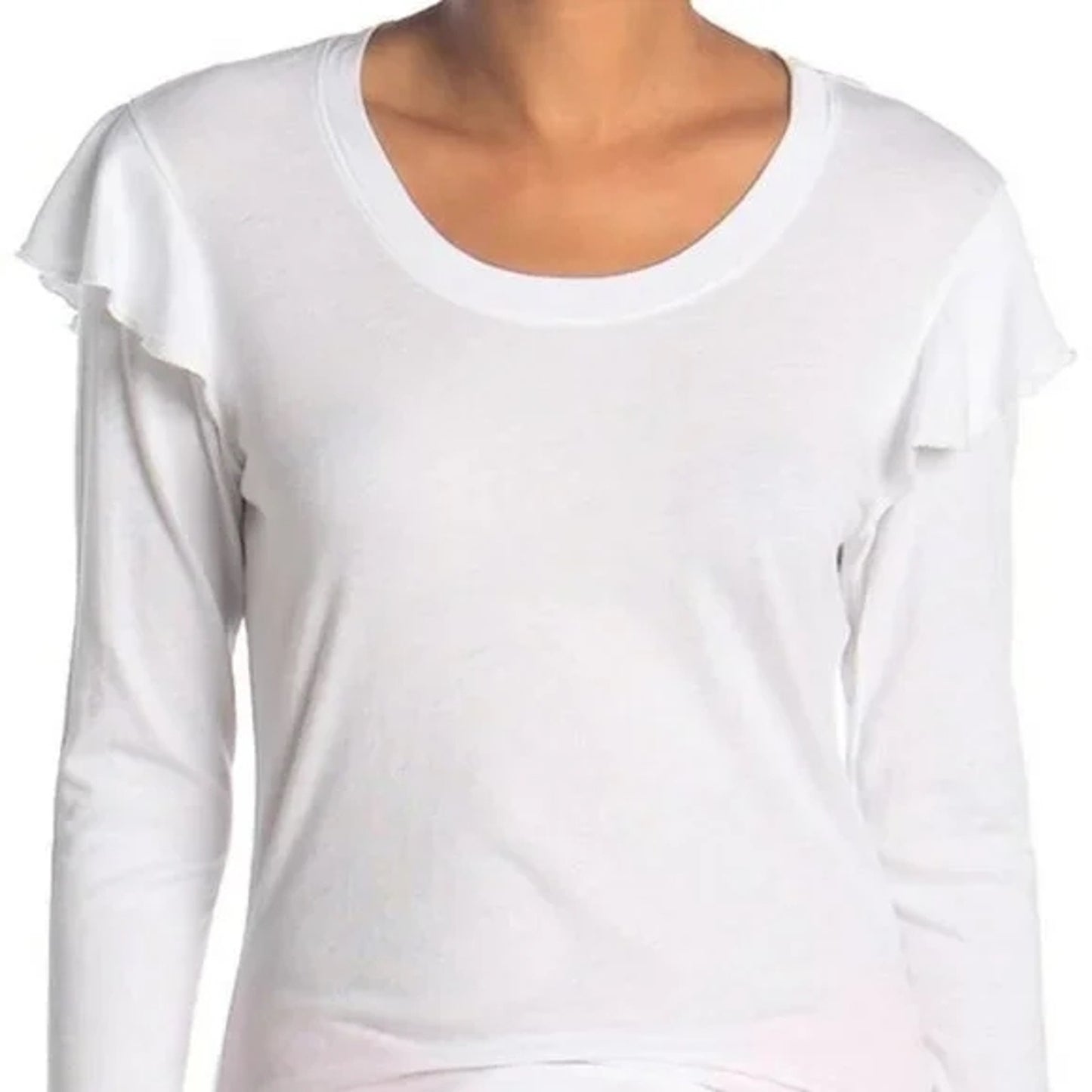 Sundry Ruffle Shoulder Scoop Neck Top Size 1/Small White NWT Made in USA