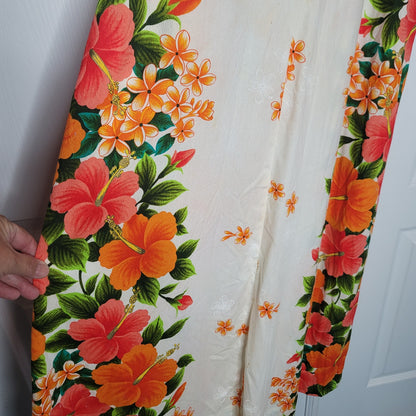 Ui Maikai Hawaiian Dress Maxi Cotton Vintage 1960's Orange Floral Wedding Medium