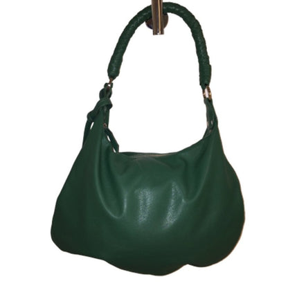 Nuniz Egyptian Leather Purse Crescent Shoulder Bag Green with Tassels Fobs