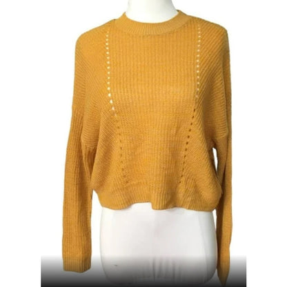 Abound Crop Pullover Crew Neck Sweater Size XL/Extra Large in Yellow Bamboo NWT