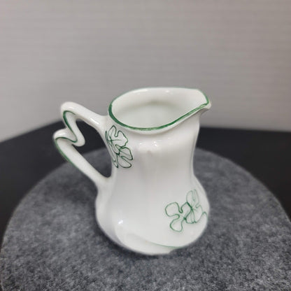 181 Belleek ini milk creamer porcelain hand painted white green pitcher