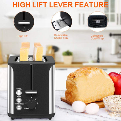 Bella 2 Slice Toaster Stainless Steel 5 Heat Settings Reheat Gluten Free Option