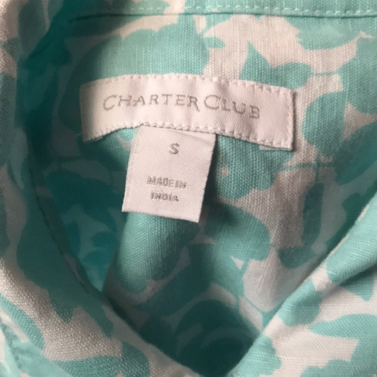 Charter Club Blue White Floral Print Linen Shirt Size Small Button Up Blouse NEW