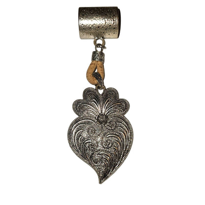 NEW silvertone Black Aged Filigree Metal Scarf Purse Slide Cork Rope HEART
