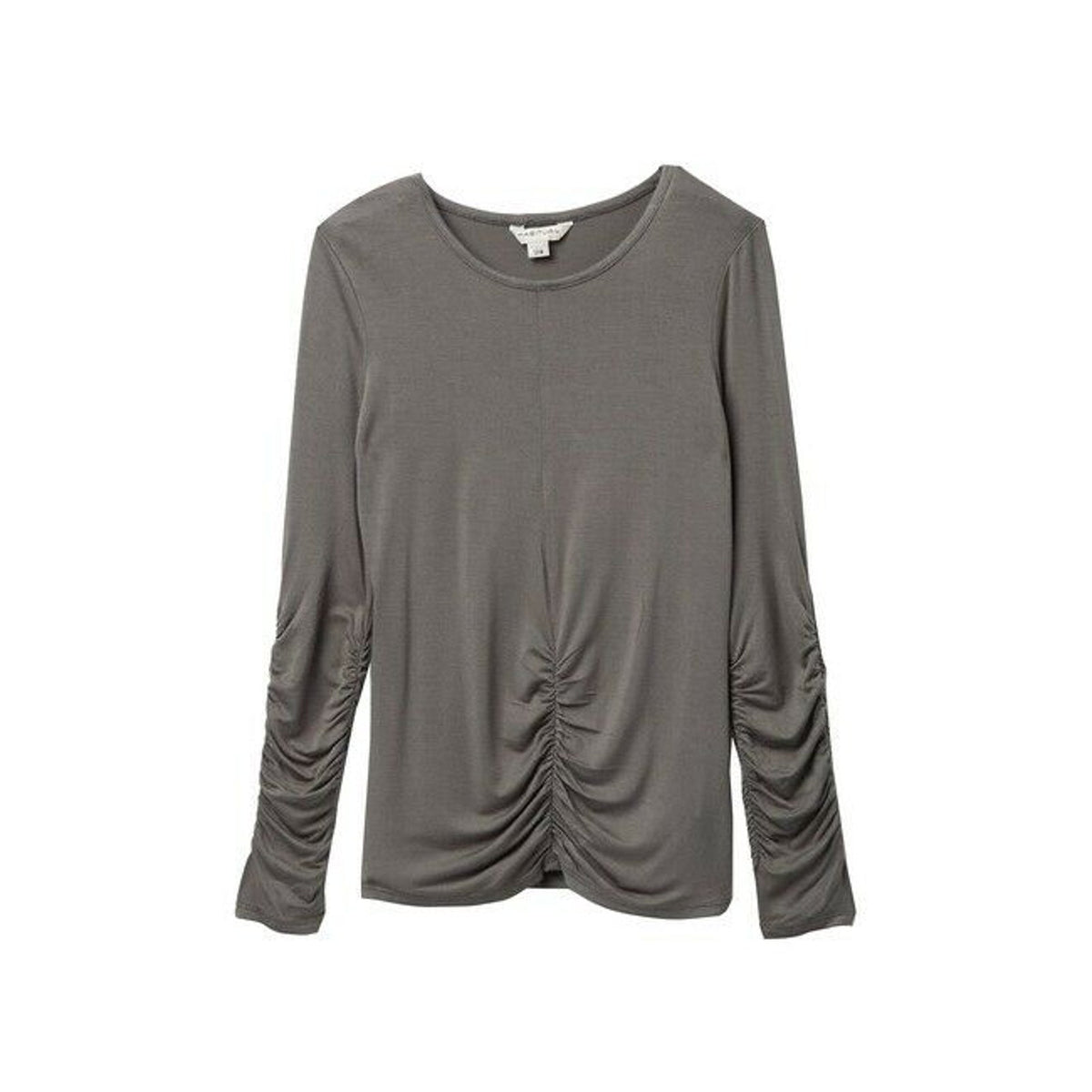 Habitual Girls Angela Gathered Knit Top Crew Neck Long Ruched Sleeves Olive Size 14