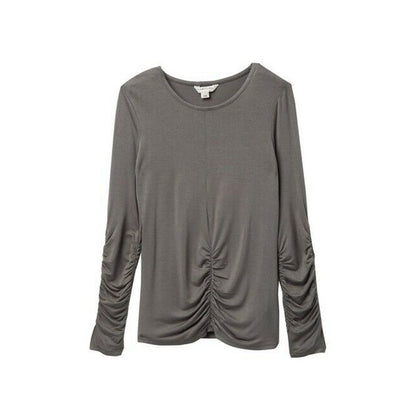 Habitual Girls Angela Gathered Knit Top Crew Neck Long Ruched Sleeves Olive Size 14