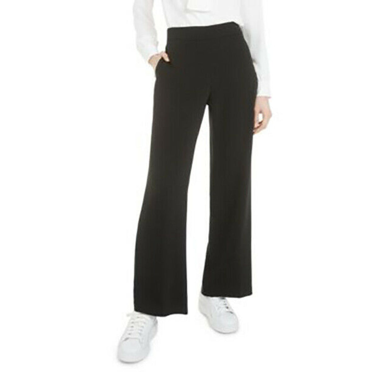 Bar III Women's Career Wide-Leg Pants High Rise Solid Black Medium Separates