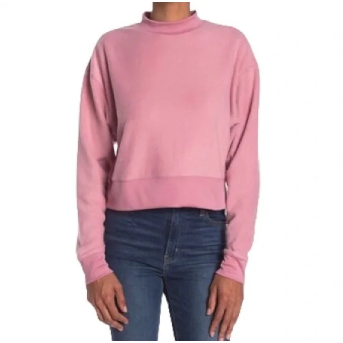 Abound NWT Cozy Cropped Fleece Sweatshirt in Pink Bloom Large
