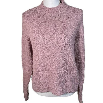 Sanctuary Popcorn Pullover Sweater Large Frosty Mauve NEW Long Sleeve Mock Neck