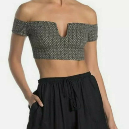 Free People Intimately Lucky Now Brami Crop Top Womens Small Nwt $48 Black Combo