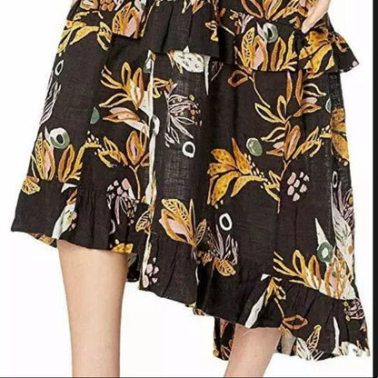 All in Favor Simone Floral Wrap Minidress Green Daisy Size XS new summer