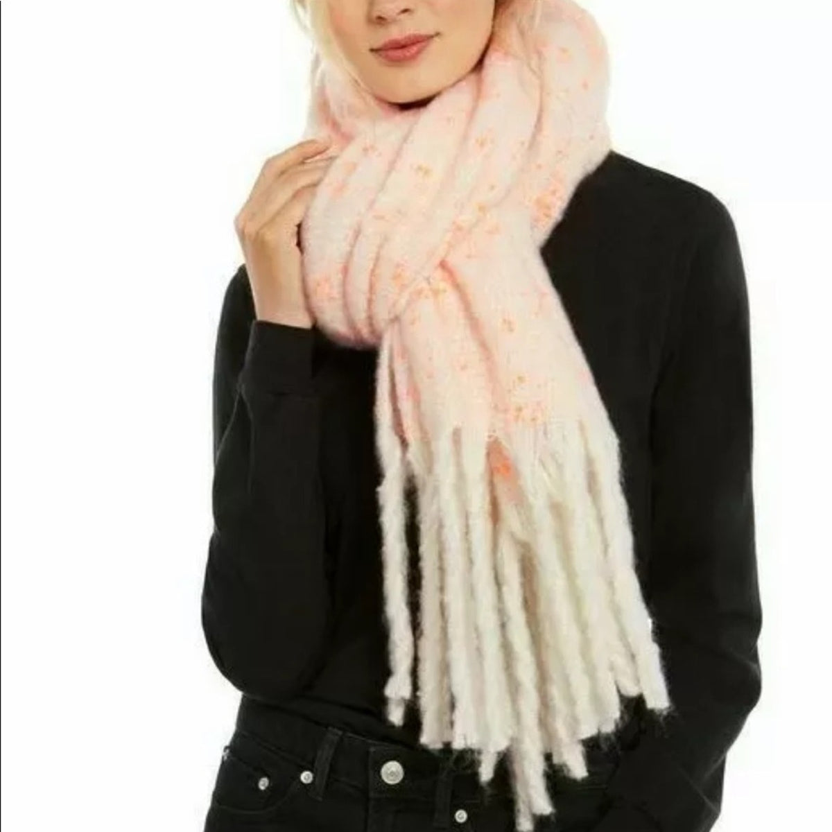 DKNY NEW Pop Neon Speckled Winter Blanket Scarf Oversized Wrap Orange Pink