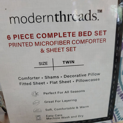 Modern Threads TWIN 6 Piece Comforter Set All Seasons BOHO Print Multicolor