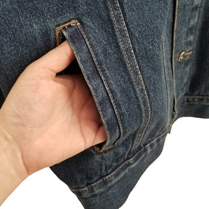 Wrangler Hero Denim Blue Jean Jacket Pockets Large Rivets Button Up