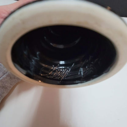 Art Pottery Challis Tall black spotted Artist Signed goblet cup tall blue WHIMSY