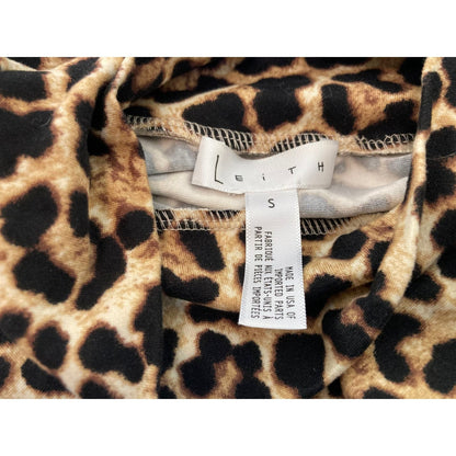 Leith Soft Mock Neck Long Sleeve Animal Print Dress Sz Small in Brown/Black NWT