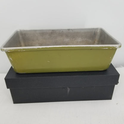Vintage Avocado Green Aluminum Metal Baking Pan Bread Loaf 1970s Mod