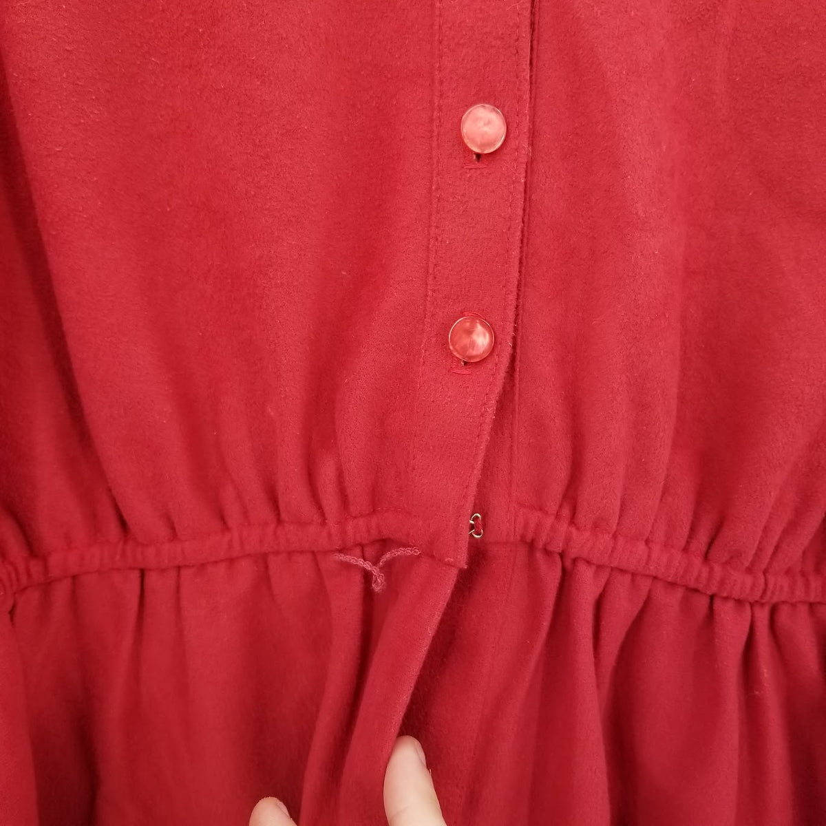 Vintage Red Faux Suede Dress Cinched Waist 3/4 Sleeve Medium/Large Modest