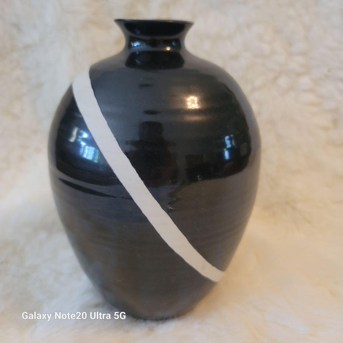 1982 Jan Valerie Art Pottery Black White Vintage Monochromatic Vase Contemporary