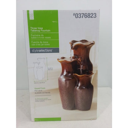StyleSelections Three Vase Tabletop Fountain 11" tall Glazed Finish