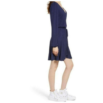 BP. Long Sleeve Faux Wrap V-Neck Dress Size XS/Extra Small Navy Blue Salute NWT
