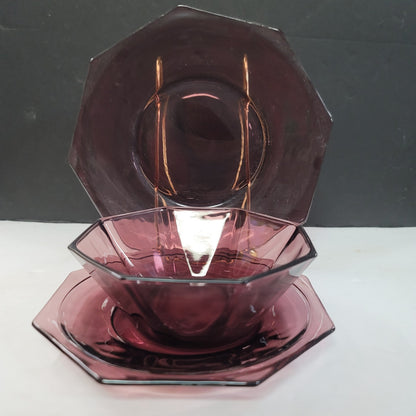 Hazel Atlas Purple Amethyst Moroccan Octagon 4 setting plate saucer bowl Vintage