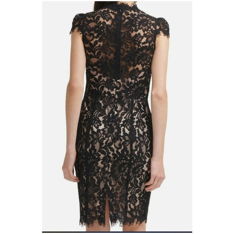 Eliza J Bodycon V Neck Cap Sleeve Cocktail Dress in Black/Ivory Size 6 NWT