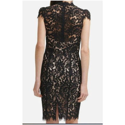 Eliza J Bodycon V Neck Cap Sleeve Cocktail Dress in Black/Ivory Size 6 NWT