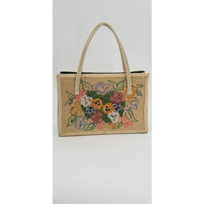 Caron Vintage Houston Texas Hand Bag purse Florals Top handle Beaded  Tapestry