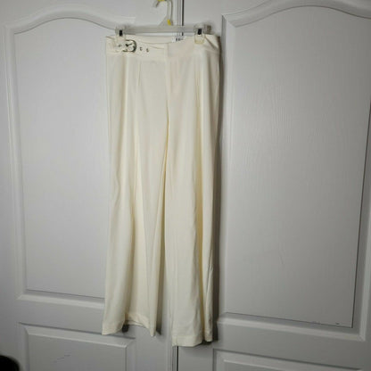 INC Side Belt Wide Leg Regular Pants High Rise Washed White 8P Ivory NEW Petite