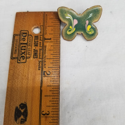 Vintage Marble Enamel Butterfly Green Brooch Pin Costume Jewelry Tie Tack Lapel