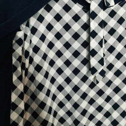 Crown & Ivy Hi-Low Blouse Top Long Sleeve Scoop Neck Tie Black check blue small