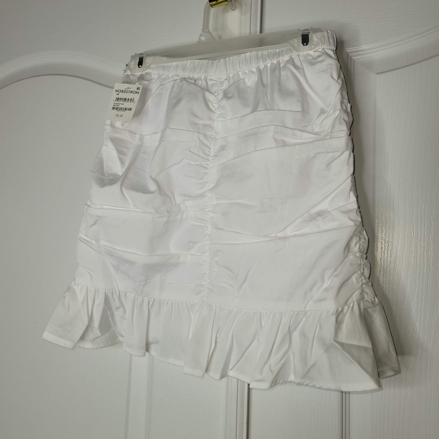 Open Edit Ruched Ruffle Hem Mini Skirt Elastic Waist White Size X-Small