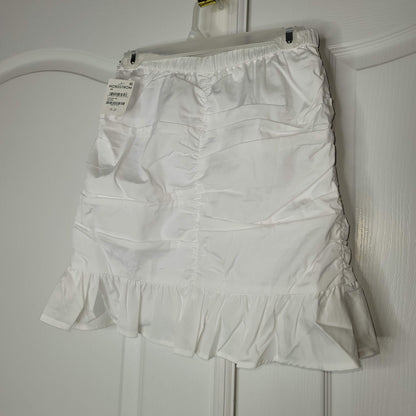 Open Edit Ruched Ruffle Hem Mini Skirt Elastic Waist White Size X-Small