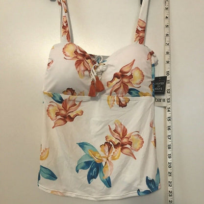 Bar iii NEW Iris Floral White Padded Front Lace Up Size Medium