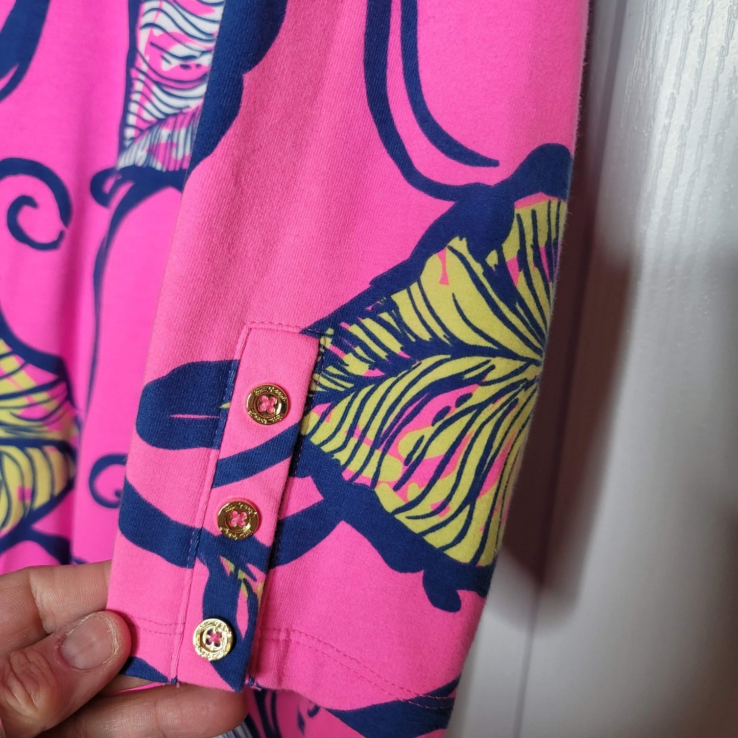 Lilly Pulitzer Leaves Dress The Breeze Clarke 3/4 Sleeve Pink X-Large Terry