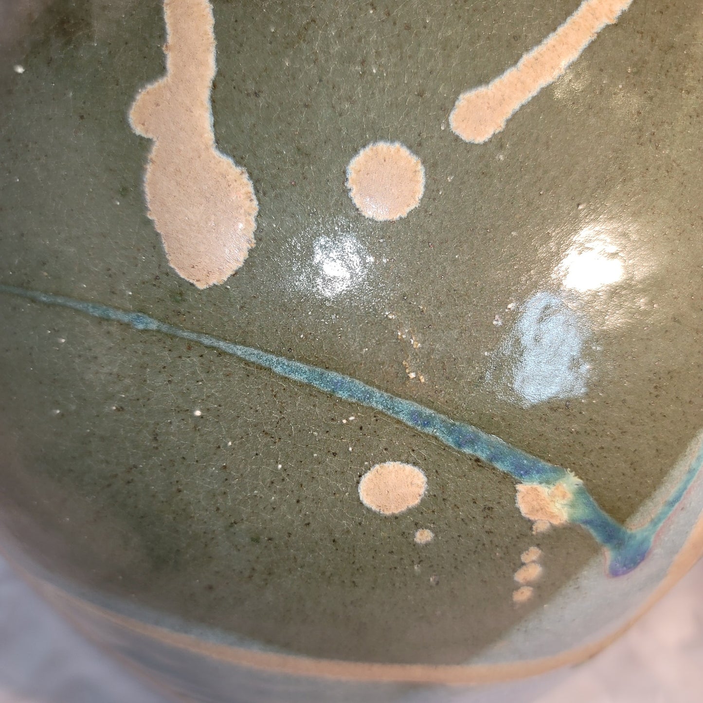 Large art pottery vase URN Clay Signed Pennington Green Blue Modern Design 15.5