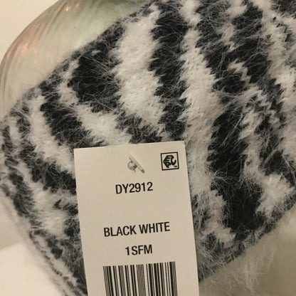 New DKNY Animal Zebra Print Front Twist Headband Ear Warmer Fuzzy Black White