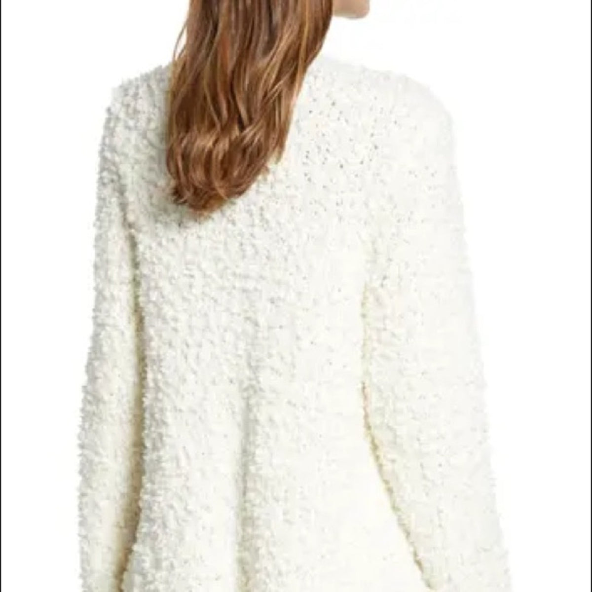 1. State Antique White Drape Front Poodle Cardigan