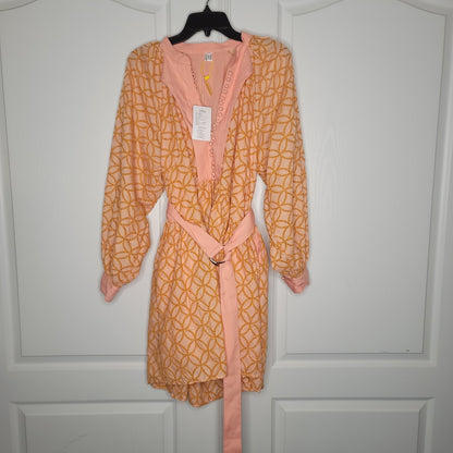 Bohemian Orange Cowgirl Long Lantern Sleeve Swing Mini Dress XL Festival Pockets