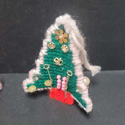 Vintage Lot 7 Handmade cross-stitch Christmas ornaments Needlepoint Yarn Canvas