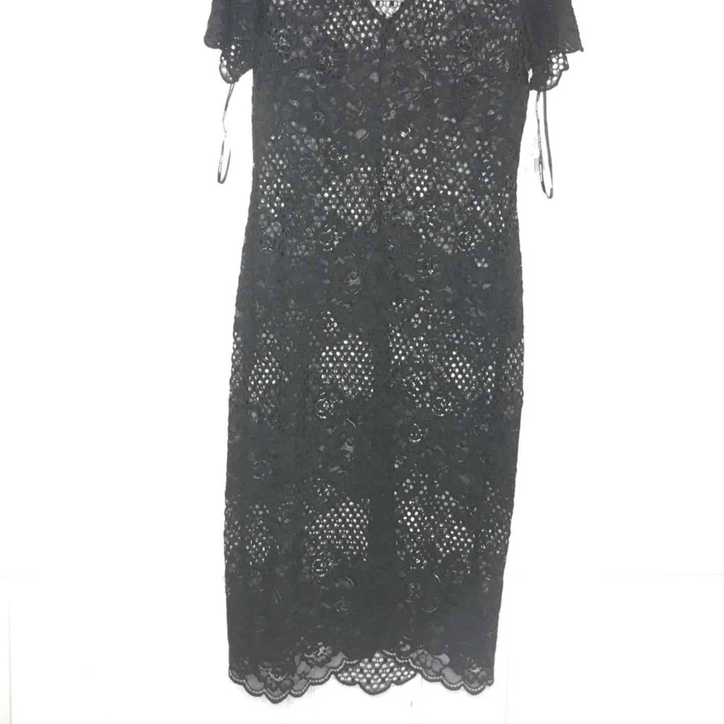 Donna Ricco NEW Black Lace V-Neck Dress gothic 14 casual short sleeve SEE THRU